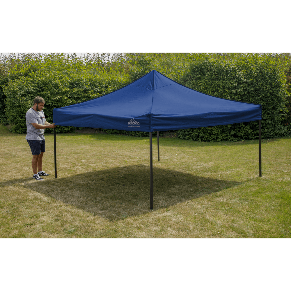 Dellonda Premium 3 x 3m Pop-Up Gazebo, PVC Coated, Water Resistant Fabric, Supplied with Carry Bag, Rope, Stakes & Weight Bags - Blue Canopy Model No- DG131