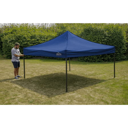 Dellonda Premium 3 x 3m Pop-Up Gazebo, PVC Coated, Water Resistant Fabric, Supplied with Carry Bag, Rope, Stakes & Weight Bags - Blue Canopy Model No- DG131