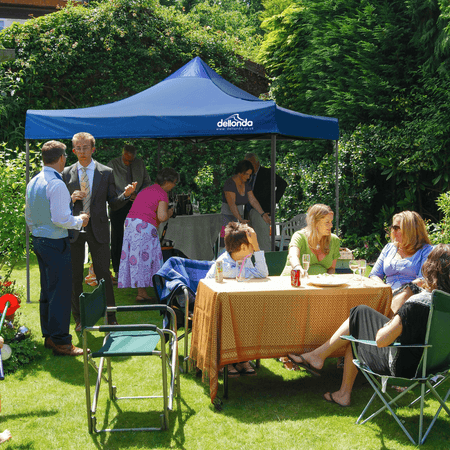 Dellonda Premium 3 x 3m Pop-Up Gazebo, PVC Coated, Water Resistant Fabric, Supplied with Carry Bag, Rope, Stakes & Weight Bags - Blue Canopy Model No- DG131