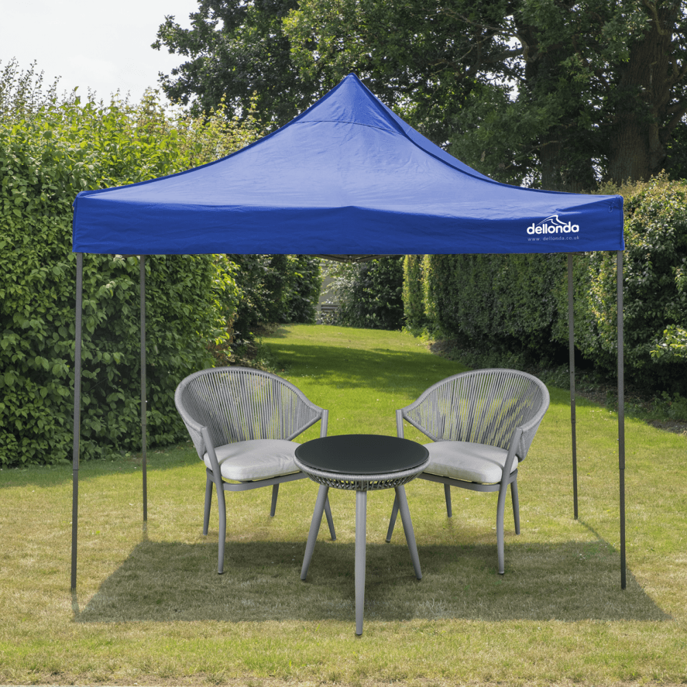 Dellonda Premium 3 x 3m Pop-Up Gazebo, PVC Coated, Water Resistant Fabric, Supplied with Carry Bag, Rope, Stakes & Weight Bags - Blue Canopy Model No- DG131
