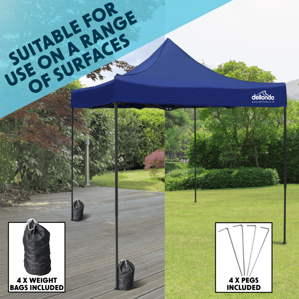 Dellonda Premium 3 x 3m Pop-Up Gazebo, PVC Coated, Water Resistant Fabric, Supplied with Carry Bag, Rope, Stakes & Weight Bags - Blue Canopy Model No- DG131