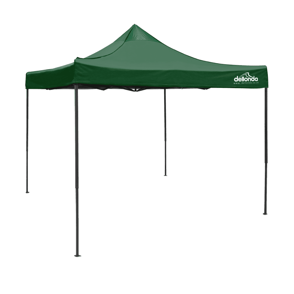Dellonda Premium 3 x 3m Pop-Up Gazebo, PVC Coated, Water Resistant Fabric, Supplied with Carry Bag, Rope, Stakes & Weight Bags - Dark Green Canopy Model No- DG132