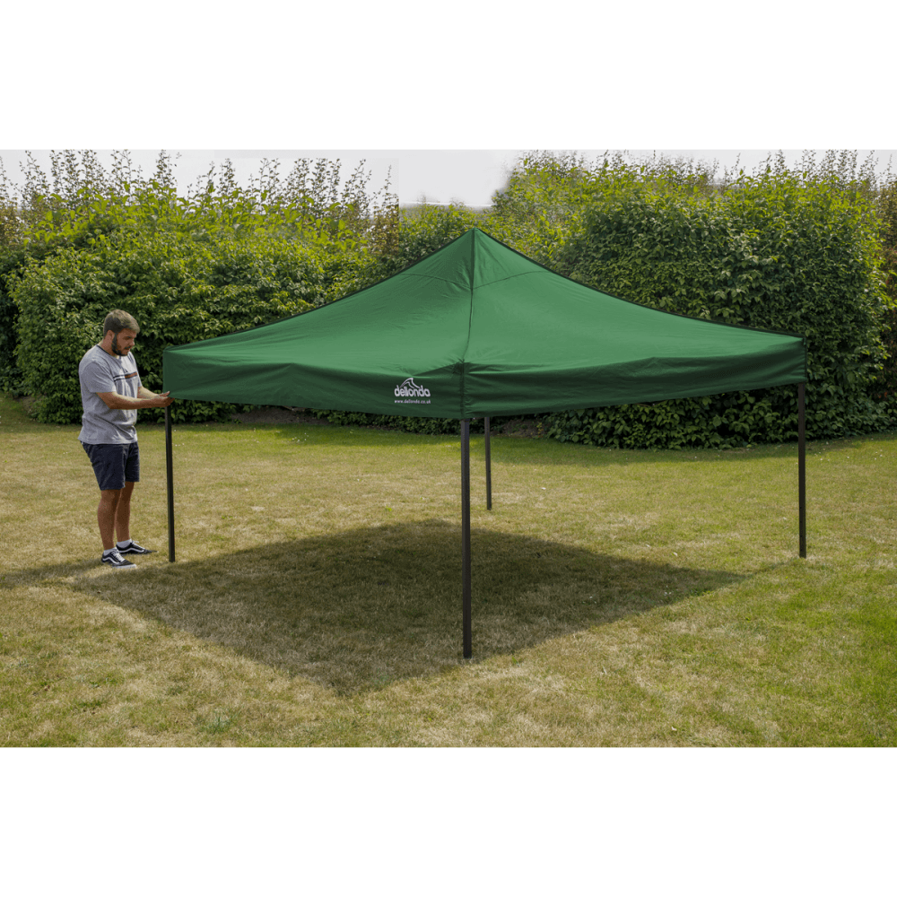 Dellonda Premium 3 x 3m Pop-Up Gazebo, PVC Coated, Water Resistant Fabric, Supplied with Carry Bag, Rope, Stakes & Weight Bags - Dark Green Canopy Model No- DG132