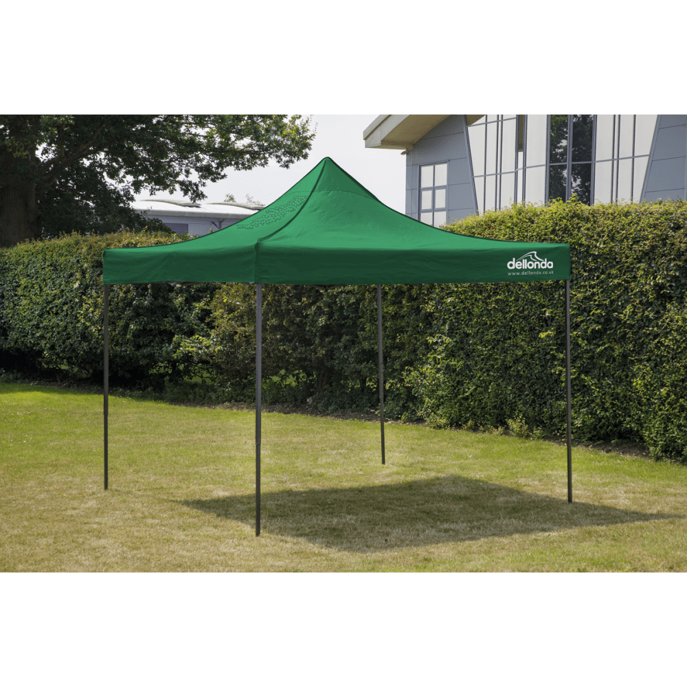 Dellonda Premium 3 x 3m Pop-Up Gazebo, PVC Coated, Water Resistant Fabric, Supplied with Carry Bag, Rope, Stakes & Weight Bags - Dark Green Canopy Model No- DG132