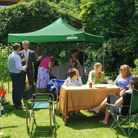 Dellonda Premium 3 x 3m Pop-Up Gazebo, PVC Coated, Water Resistant Fabric, Supplied with Carry Bag, Rope, Stakes & Weight Bags - Dark Green Canopy Model No- DG132