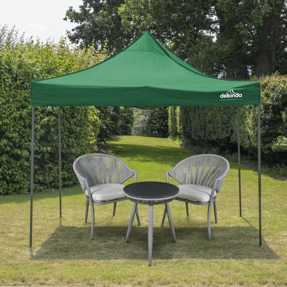 Dellonda Premium 3 x 3m Pop-Up Gazebo, PVC Coated, Water Resistant Fabric, Supplied with Carry Bag, Rope, Stakes & Weight Bags - Dark Green Canopy Model No- DG132