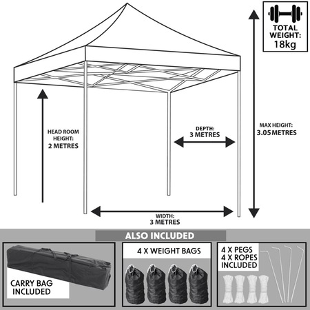 Dellonda Premium 3 x 3m Pop-Up Gazebo, PVC Coated, Water Resistant Fabric, Supplied with Carry Bag, Rope, Stakes & Weight Bags - Dark Green Canopy Model No- DG132