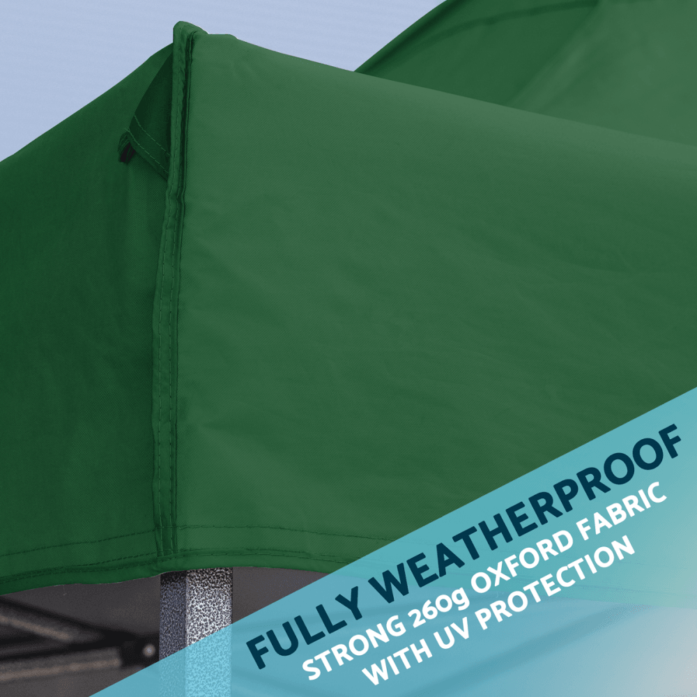 Dellonda Premium 3 x 3m Pop-Up Gazebo, PVC Coated, Water Resistant Fabric, Supplied with Carry Bag, Rope, Stakes & Weight Bags - Dark Green Canopy Model No- DG132