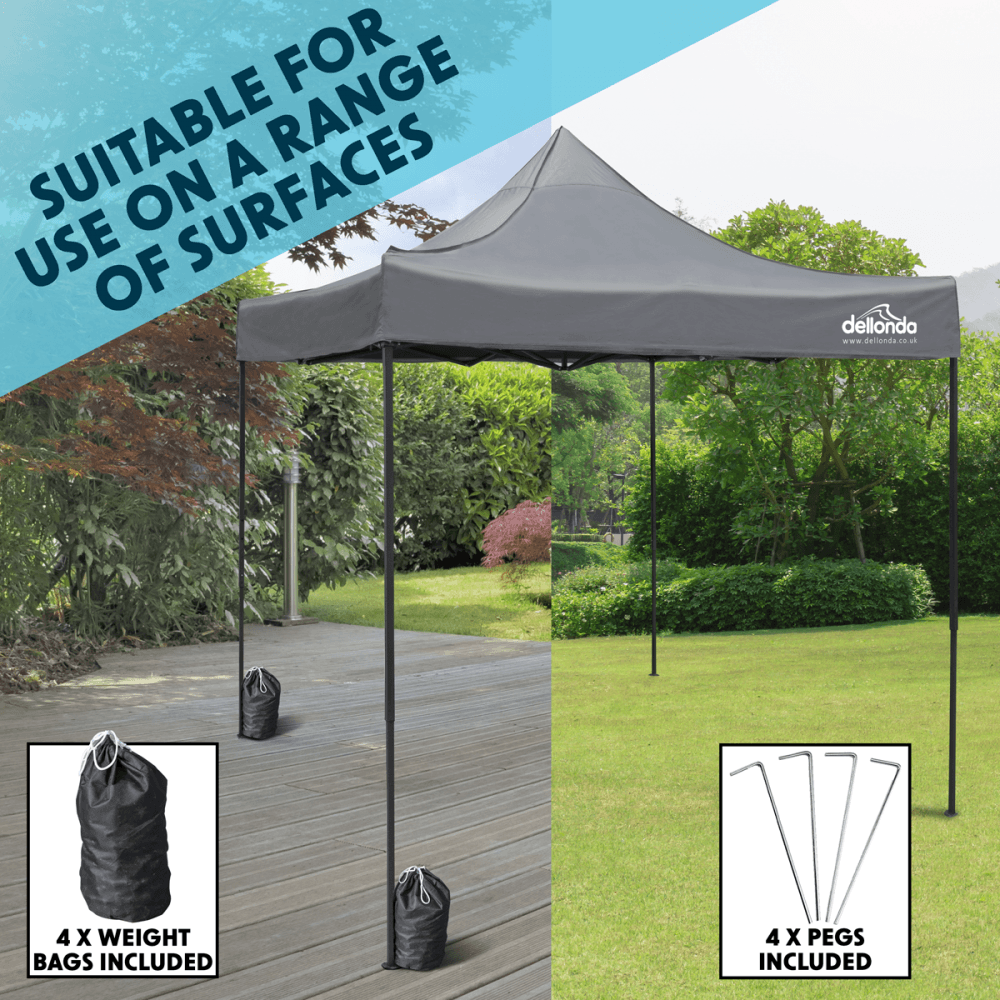 Dellonda Premium 3 x 3m Pop-Up Gazebo, PVC Coated, Water Resistant Fabric, Supplied with Carry Bag, Rope, Stakes & Weight Bags - Grey Canopy Model No- DG133
