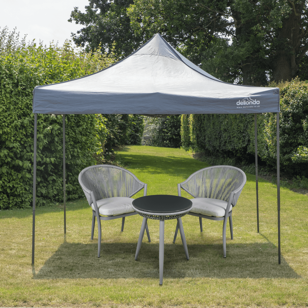 Dellonda Premium 3 x 3m Pop-Up Gazebo, PVC Coated, Water Resistant Fabric, Supplied with Carry Bag, Rope, Stakes & Weight Bags - Grey Canopy Model No- DG133