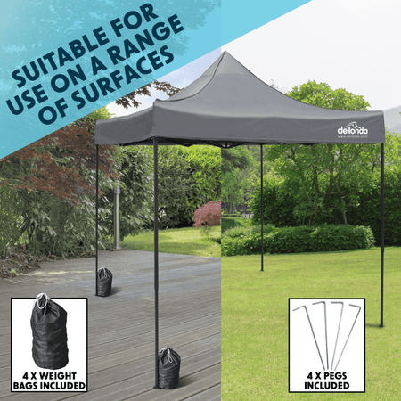 Dellonda Premium 3 x 3m Pop-Up Gazebo, PVC Coated, Water Resistant Fabric, Supplied with Carry Bag, Rope, Stakes & Weight Bags - Grey Canopy Model No- DG133