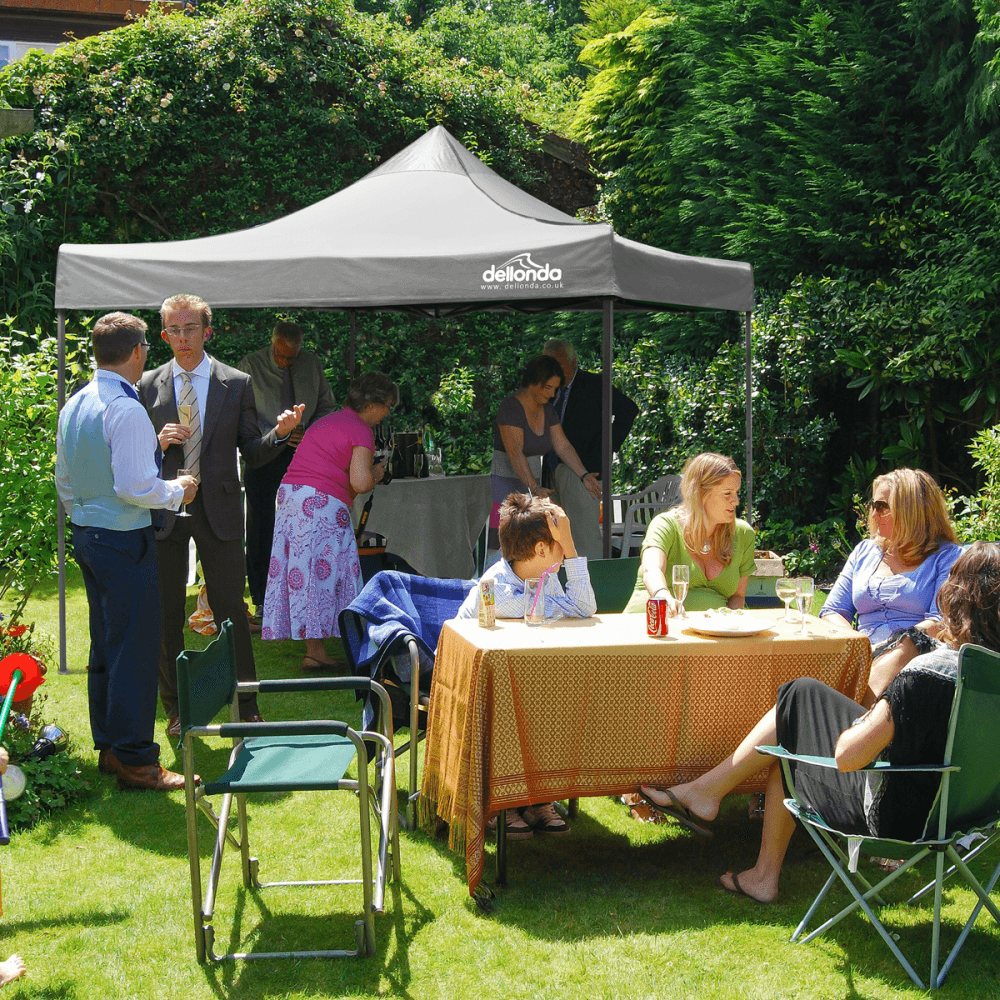 Dellonda Premium 3 x 3m Pop-Up Gazebo, PVC Coated, Water Resistant Fabric, Supplied with Carry Bag, Rope, Stakes & Weight Bags - Grey Canopy Model No- DG133