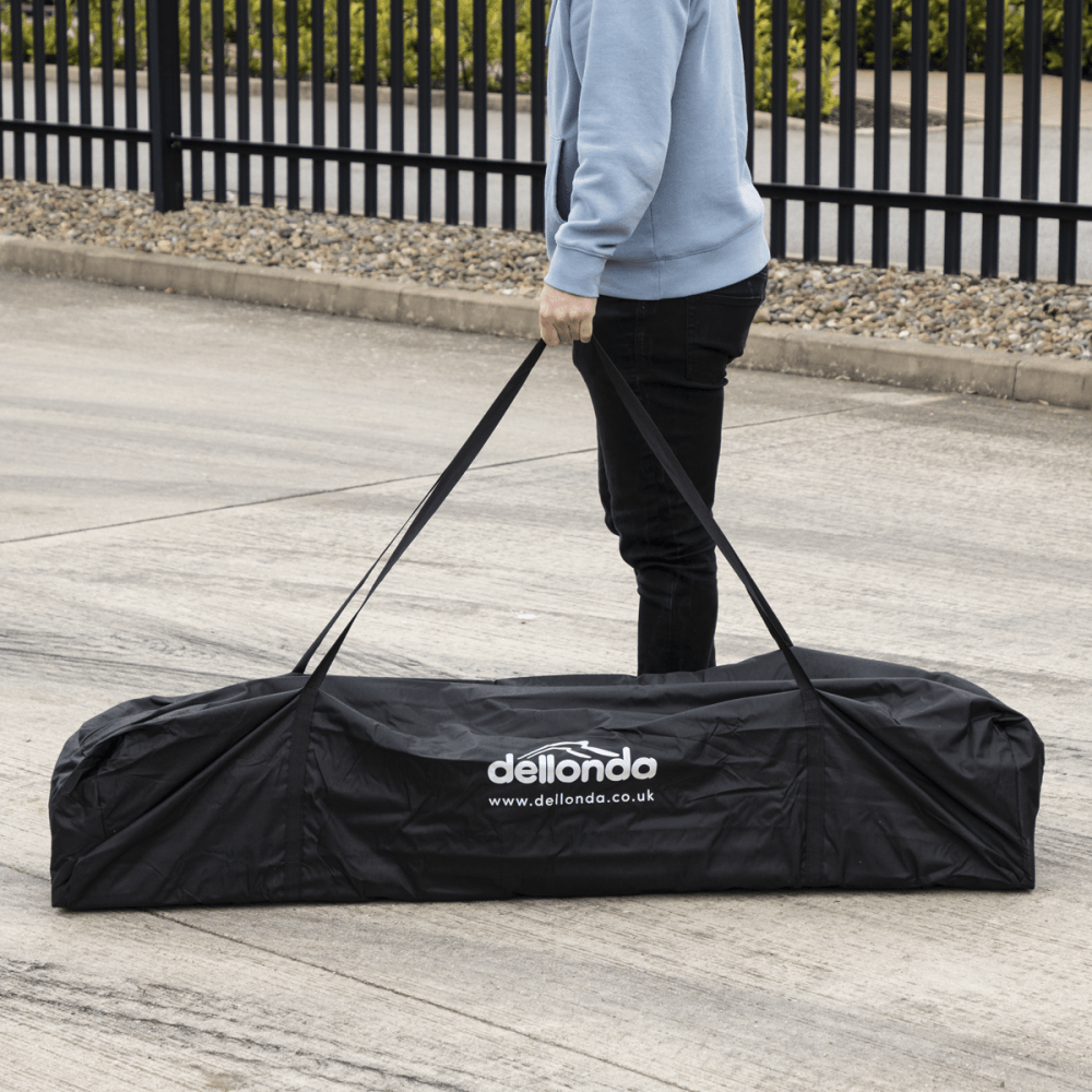 Dellonda Premium 3 x 4.5m Pop-Up Gazebo, Heavy Duty, PVC Coated, Water Resistant Fabric, Supplied with Carry Bag, Rope, Stakes & Weight Bags - Blue Canopy Model No- DG135