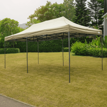 Dellonda Premium 3x6m Pop-Up Gazebo, Heavy Duty, PVC Coated, Water Resistant Fabric Supplied with Carry Bag, Rope, Stakes & Weight Bags - Beige Canopy Model No- DG138