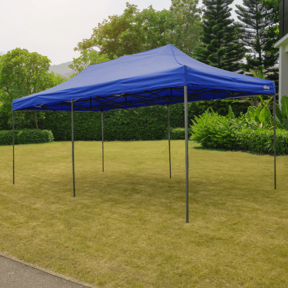 Dellonda Premium 3x6m Pop-Up Gazebo, Heavy Duty, PVC Coated, Water Resistant Fabric, Supplied with Carry Bag, Rope, Stakes & Weight Bags - Blue Canopy Model No- DG139