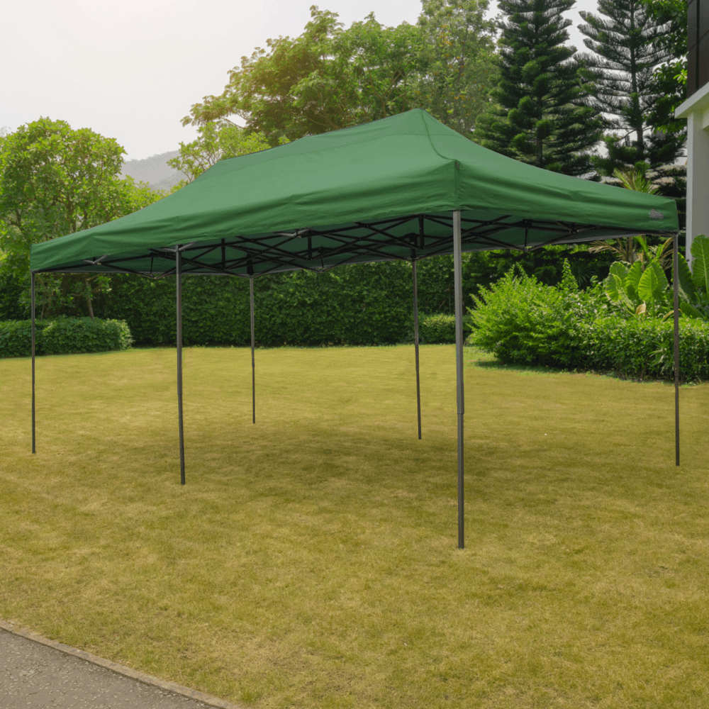 Dellonda Premium 3x6m Pop-Up Gazebo, Heavy Duty, PVC Coated, Water Resistant Fabric, Supplied with Carry Bag, Rope, Stakes & Weight Bags - Dark Green Canopy Model No- DG140