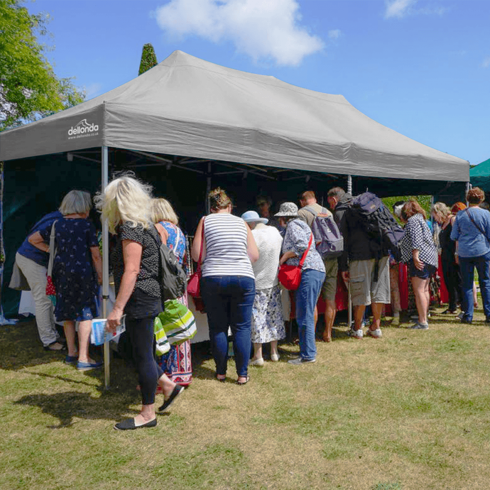 Dellonda Premium 3x6m Pop-Up Gazebo, Heavy Duty, PVC Coated, Water Resistant Fabric, Supplied with Carry Bag, Rope, Stakes & Weight Bags - Grey Canopy Model No- DG141