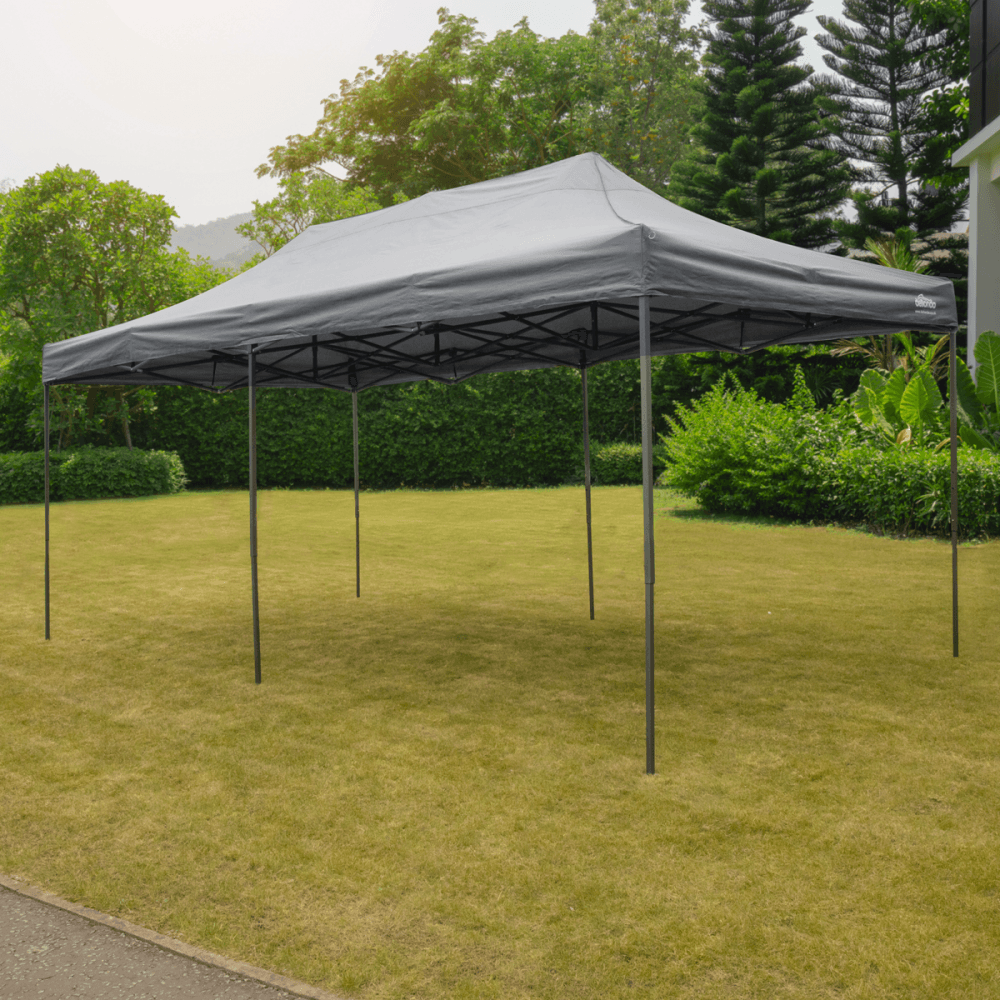 Dellonda Premium 3x6m Pop-Up Gazebo, Heavy Duty, PVC Coated, Water Resistant Fabric, Supplied with Carry Bag, Rope, Stakes & Weight Bags - Grey Canopy Model No- DG141