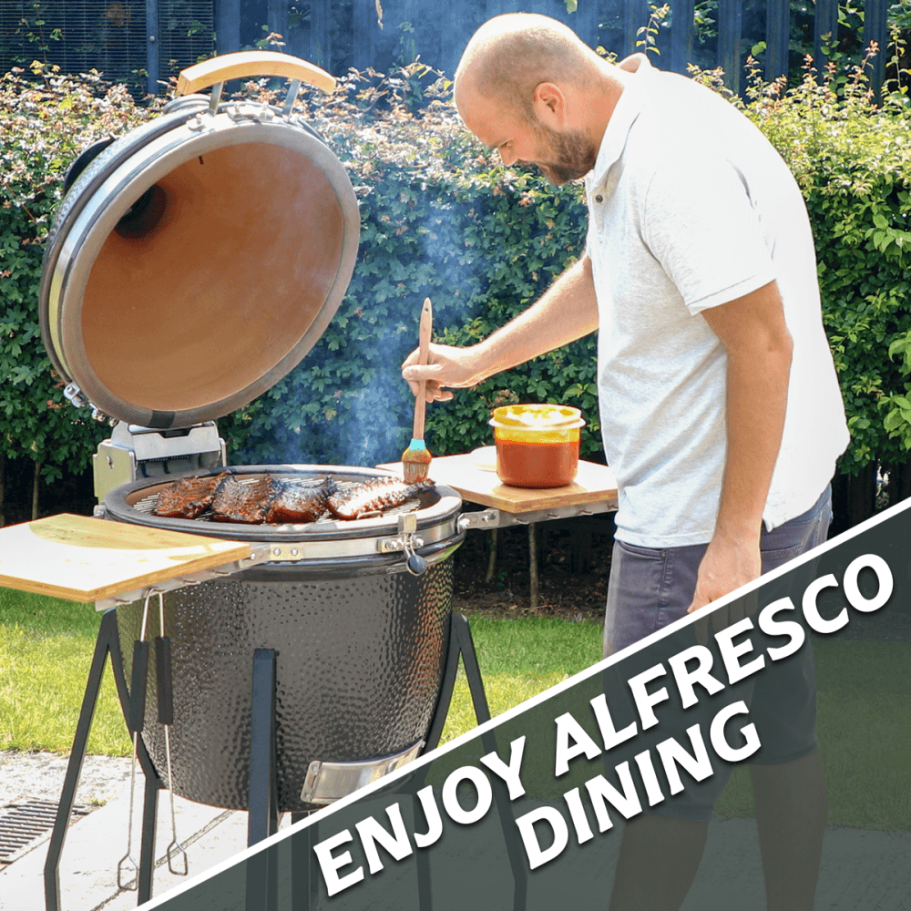 Dellonda Deluxe 22"(56cm) Ceramic Kamado Style BBQ with Wheeled Stand : Model No- DG159