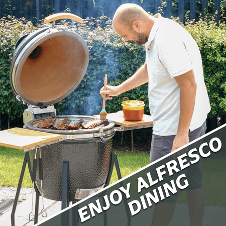 Dellonda Deluxe 22"(56cm) Ceramic Kamado Style BBQ with Wheeled Stand : Model No- DG159