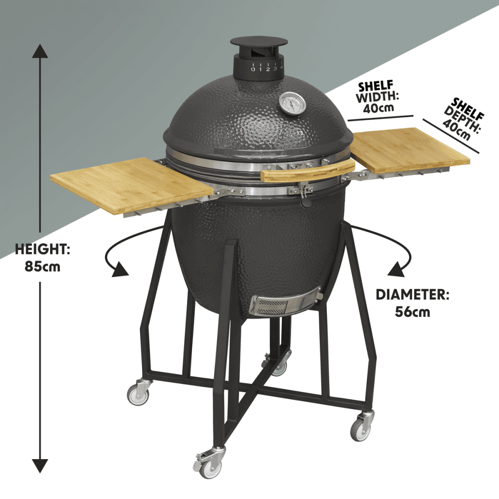 Dellonda Deluxe 22"(56cm) Ceramic Kamado Style BBQ with Wheeled Stand : Model No- DG159