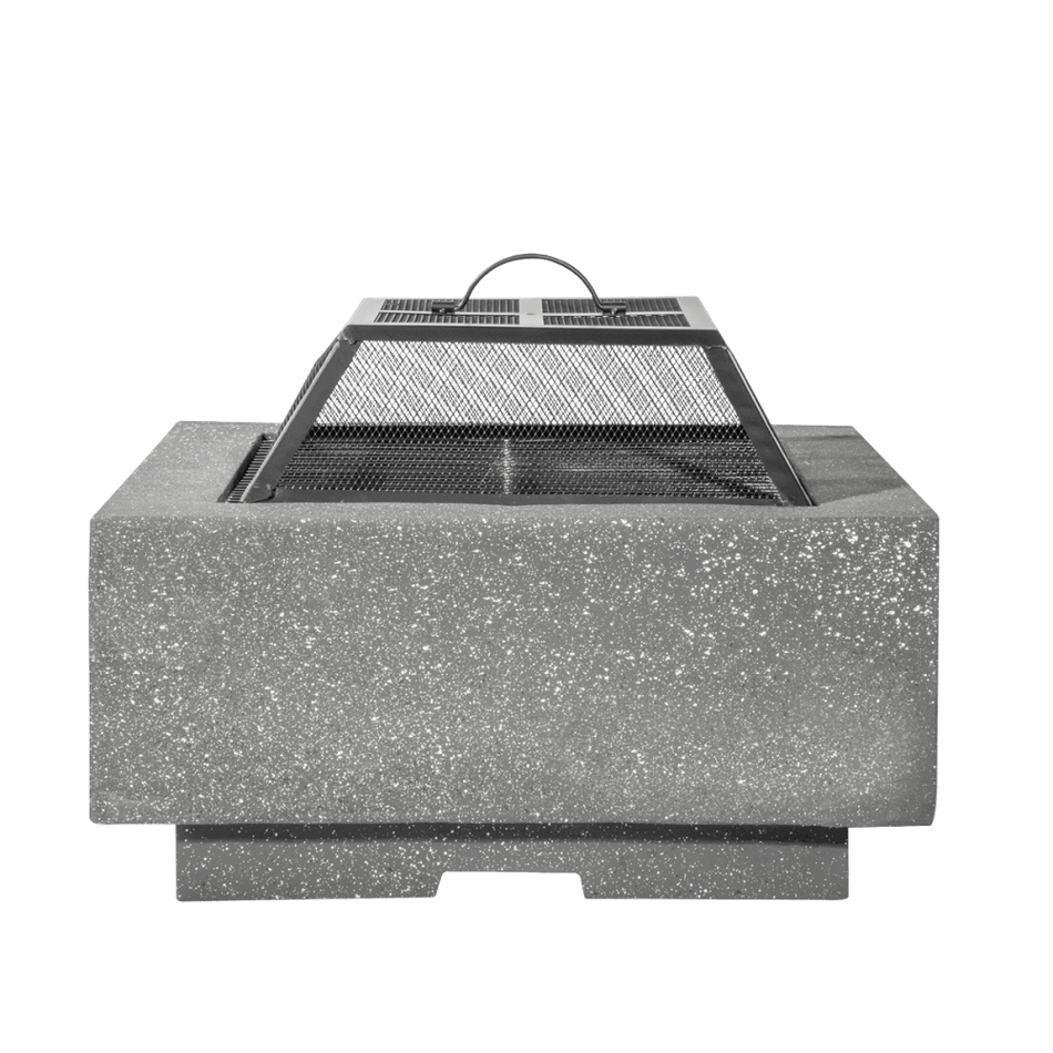 Dellonda Square MgO Fire Pit with BBQ Grill, Safety Mesh Screen - Dark Grey Model No- DG193