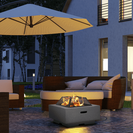 Dellonda Square MgO Fire Pit with BBQ Grill, Safety Mesh Screen - Dark Grey Model No- DG193