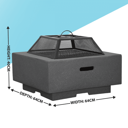Dellonda Square MgO Fire Pit with BBQ Grill, Safety Mesh Screen - Dark Grey Model No- DG193