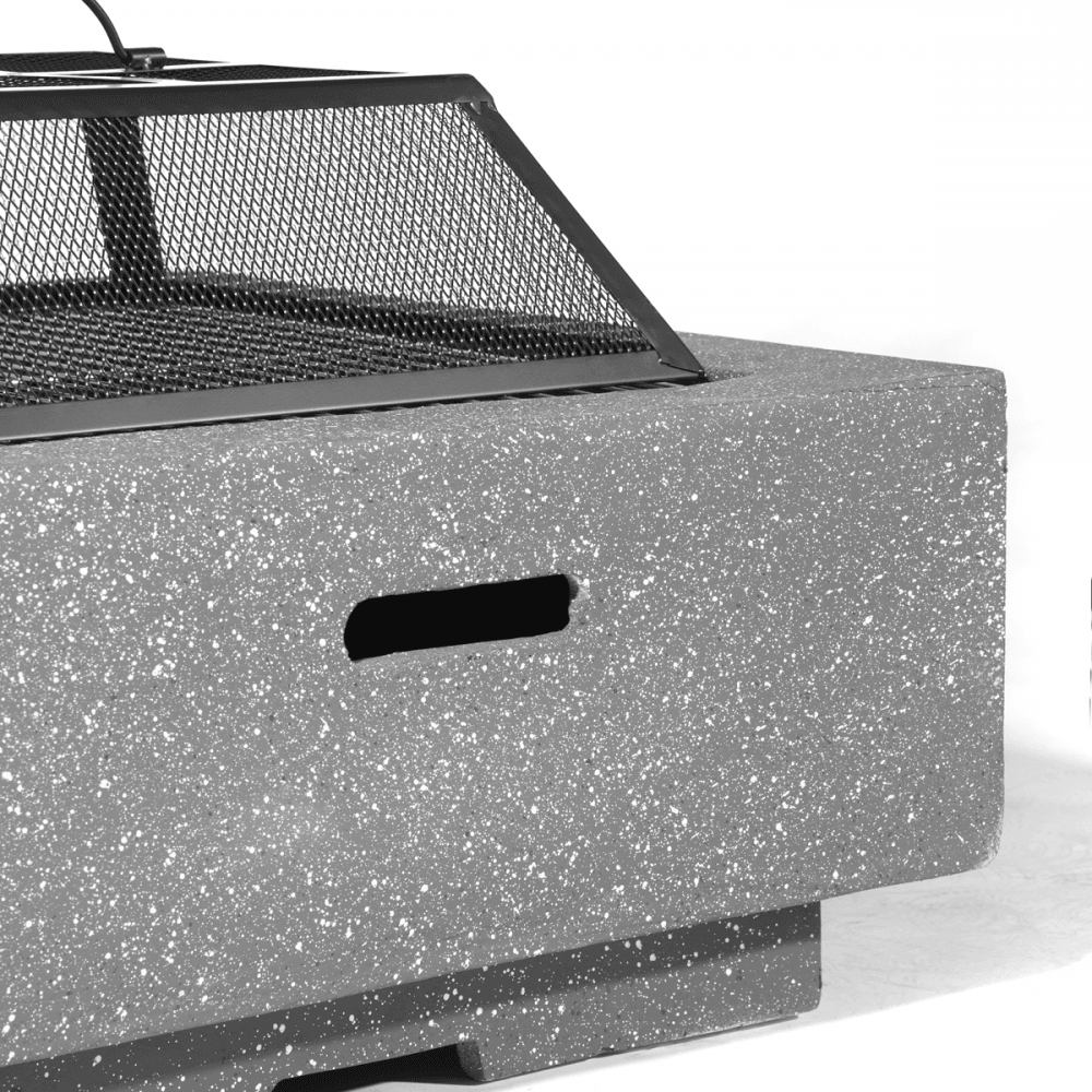 Dellonda Square MgO Fire Pit with BBQ Grill, Safety Mesh Screen - Dark Grey Model No- DG193