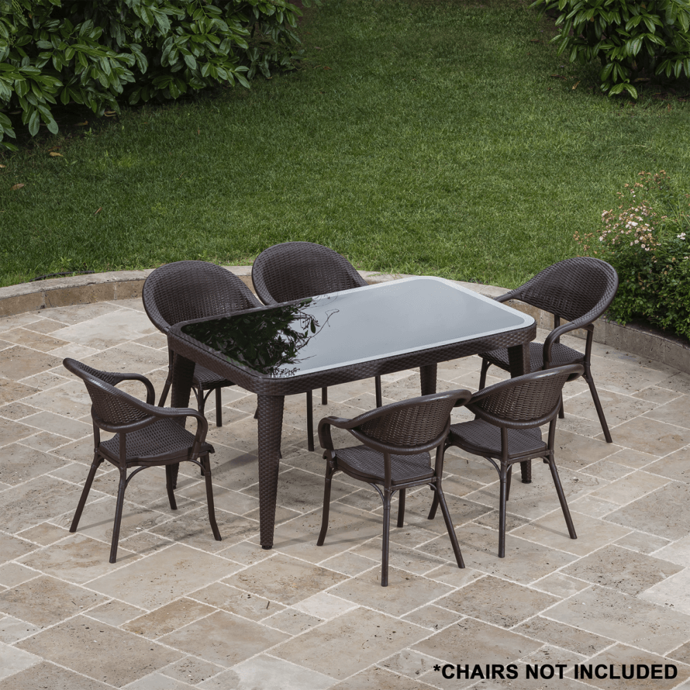 Dellonda Weather-Resistant Polypropylene/Fibreglass Dining Table with Tempered Glass Top - Dark Brown Model No- DG206