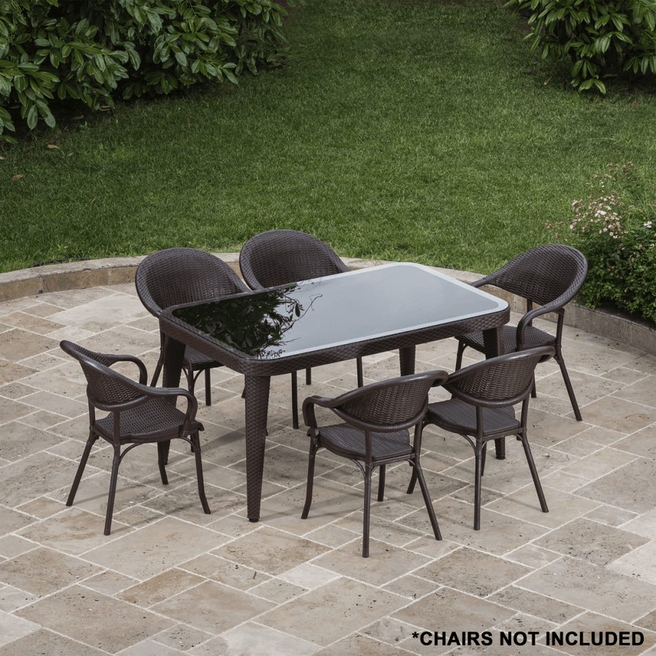 Dellonda Weather-Resistant Polypropylene/Fibreglass Dining Table with Tempered Glass Top - Dark Brown Model No- DG206