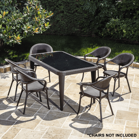 Dellonda Weather-Resistant Polypropylene/Fibreglass Dining Table with Tempered Glass Top - Dark Brown Model No- DG206