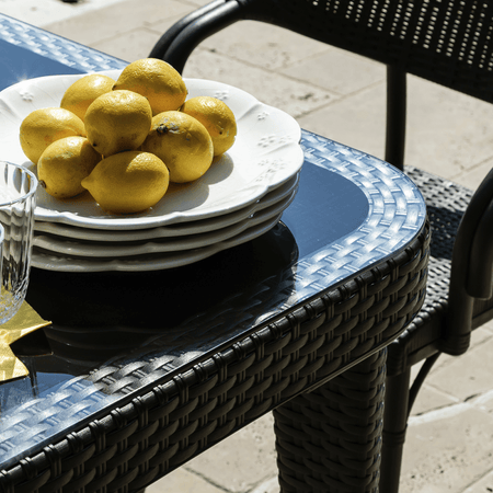 Dellonda Weather-Resistant Polypropylene/Fibreglass Dining Table with Tempered Glass Top - Dark Brown Model No- DG206