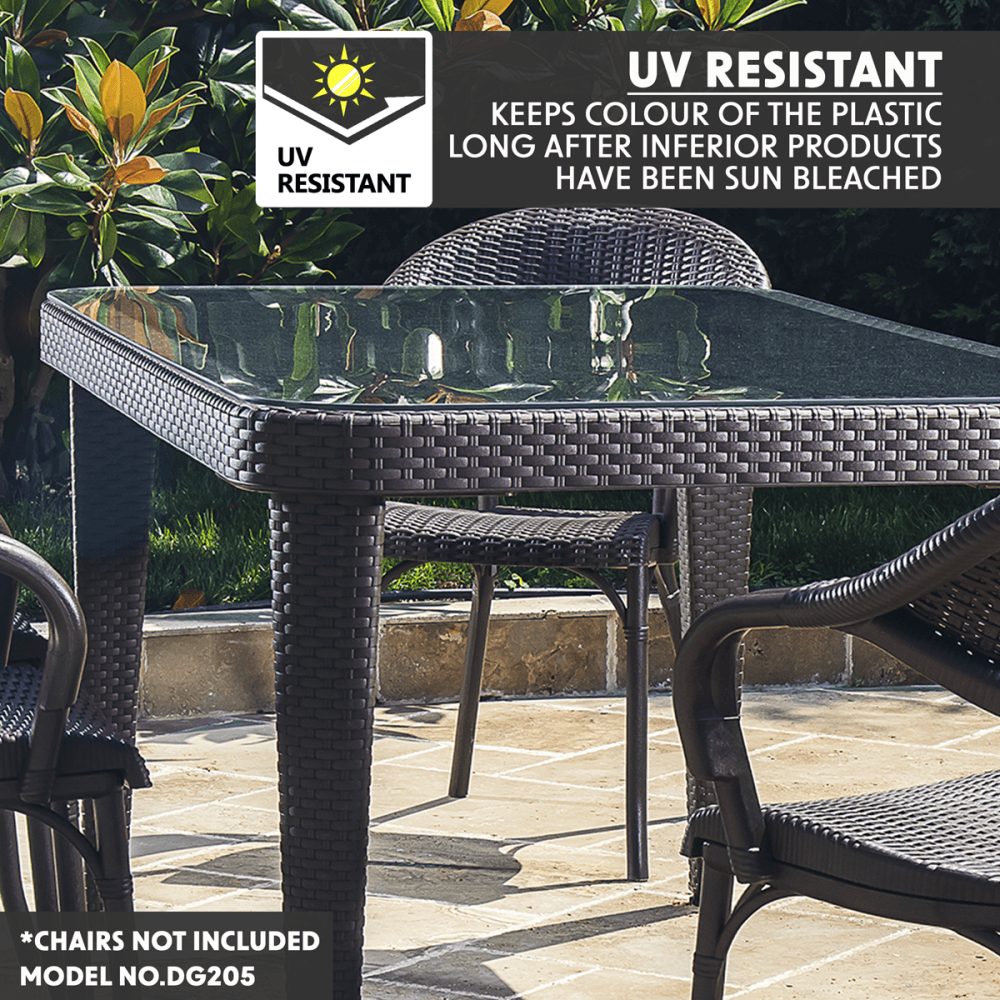Dellonda Weather-Resistant Polypropylene/Fibreglass Dining Table with Tempered Glass Top - Dark Brown Model No- DG206