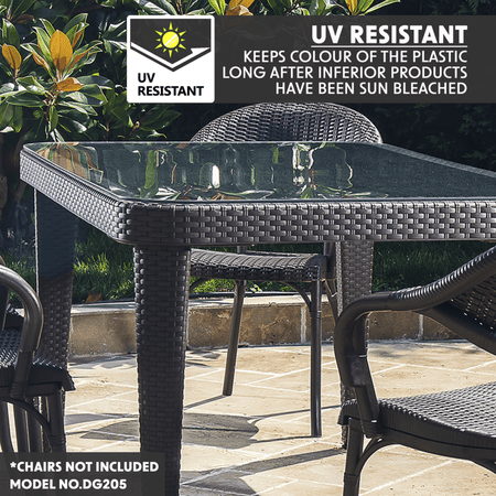 Dellonda Weather-Resistant Polypropylene/Fibreglass Dining Table with Tempered Glass Top - Dark Brown Model No- DG206