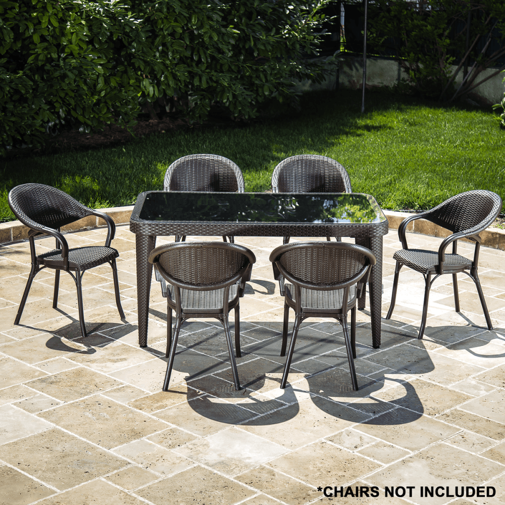 Dellonda Weather-Resistant Polypropylene/Fibreglass Dining Table with Tempered Glass Top - Dark Brown Model No- DG206
