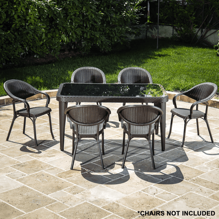 Dellonda Weather-Resistant Polypropylene/Fibreglass Dining Table with Tempered Glass Top - Dark Brown Model No- DG206