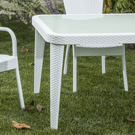 Dellonda Weather-Resistant Polypropylene/Fibreglass Dining Table with Tempered Glass Top - Ivory White Model No- DG210