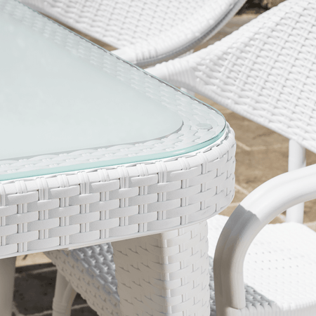 Dellonda Weather-Resistant Polypropylene/Fibreglass Dining Table with Tempered Glass Top - Ivory White Model No- DG210