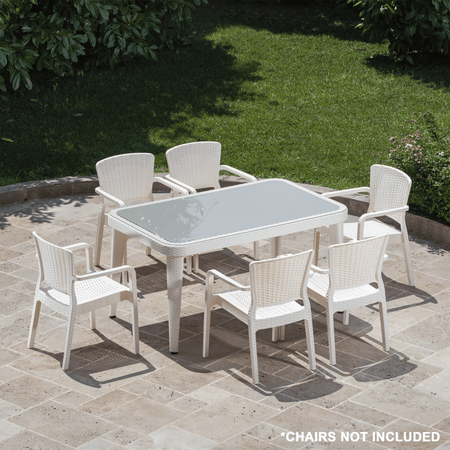 Dellonda Weather-Resistant Polypropylene/Fibreglass Dining Table with Tempered Glass Top - Ivory White Model No- DG210