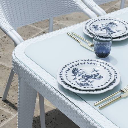 Dellonda Weather-Resistant Polypropylene/Fibreglass Dining Table with Tempered Glass Top - Ivory White Model No- DG210