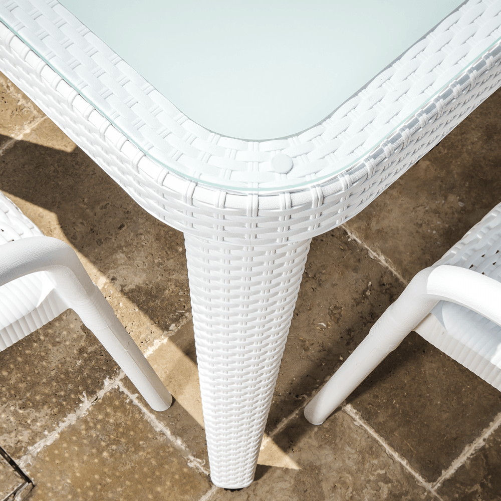 Dellonda Weather-Resistant Polypropylene/Fibreglass Dining Table with Tempered Glass Top - Ivory White Model No- DG210