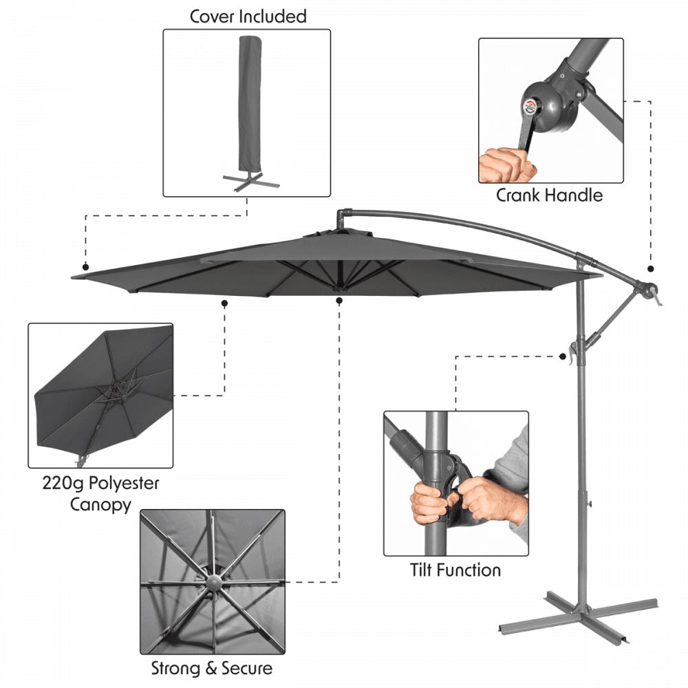 Dellonda Banana Parasol with Cover 3m - Grey Model No- DG264