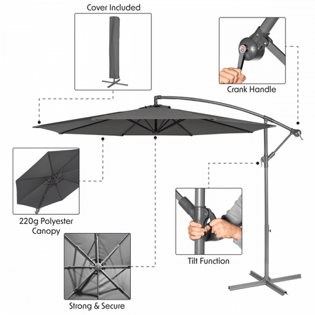 Dellonda Banana Parasol with Cover 3m - Grey Model No- DG264