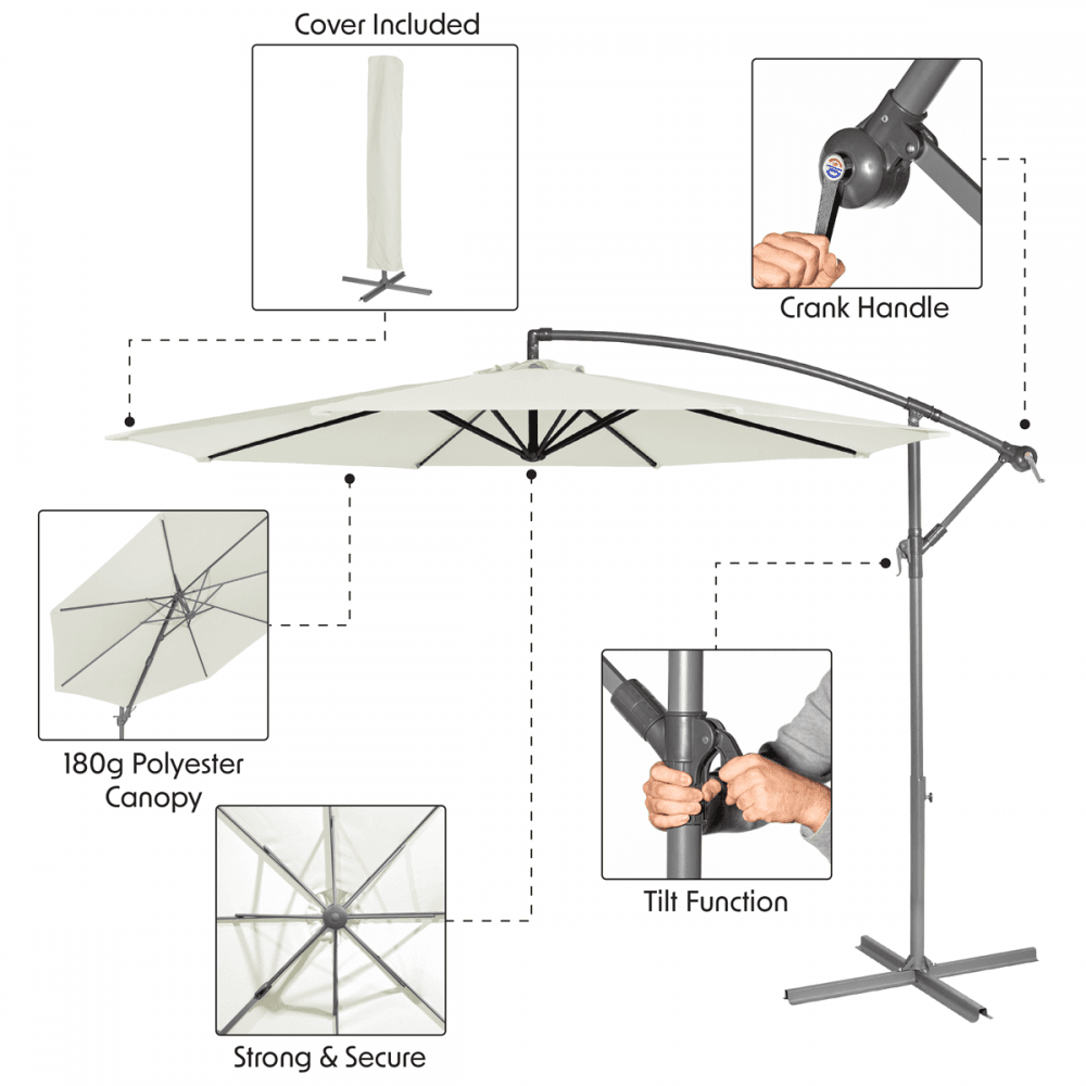 Dellonda Banana Parasol with Cover 3m - Cream Model No- DG265