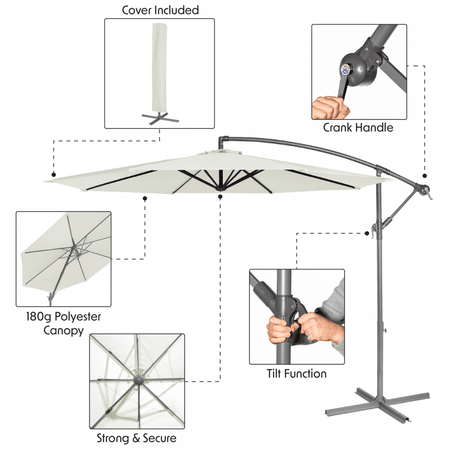 Dellonda Banana Parasol with Cover 3m - Cream Model No- DG265