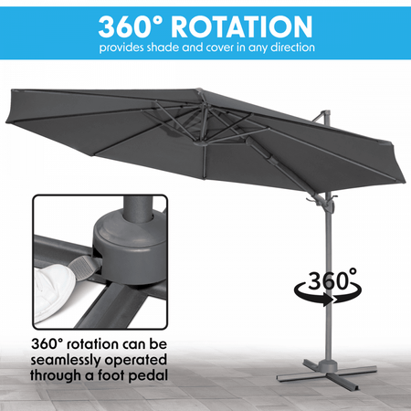 Dellonda Cantilever Parasol with 360 Rotation, Tilt & Cover 3m - Grey Model No- DG267