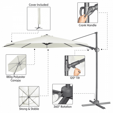 Dellonda Cantilever Parasol with 360 Rotation, Tilt & Cover 3m - Cream Model No- DG268