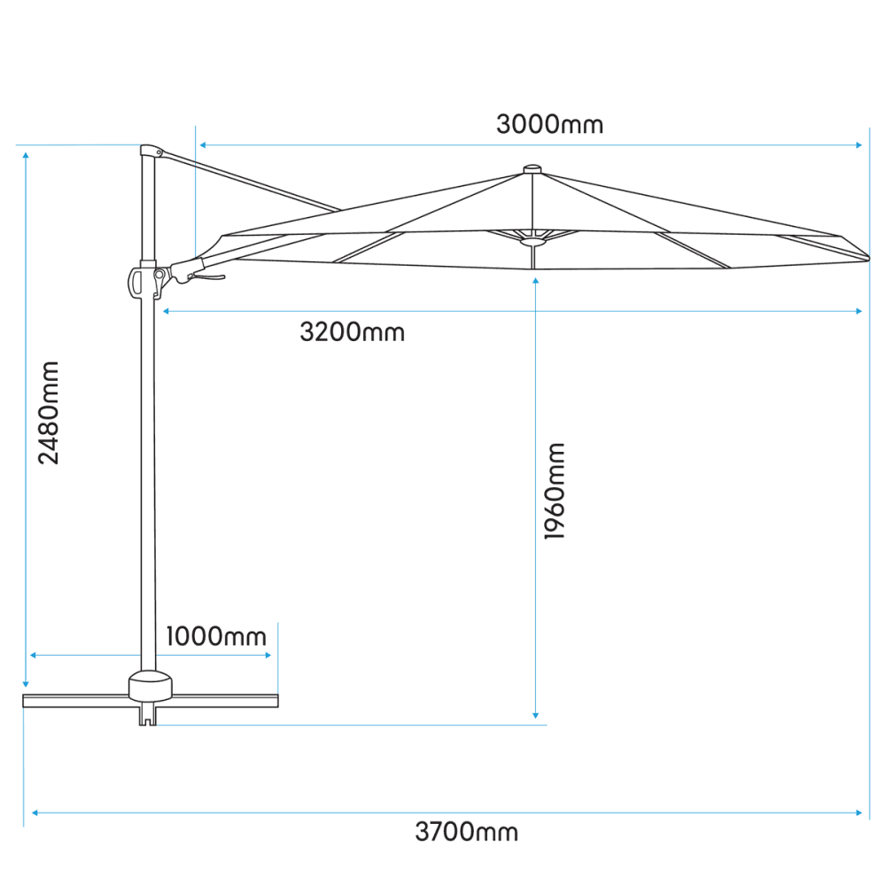 Dellonda Cantilever Parasol with 360 Rotation, Tilt & Cover 3m - Cream Model No- DG268