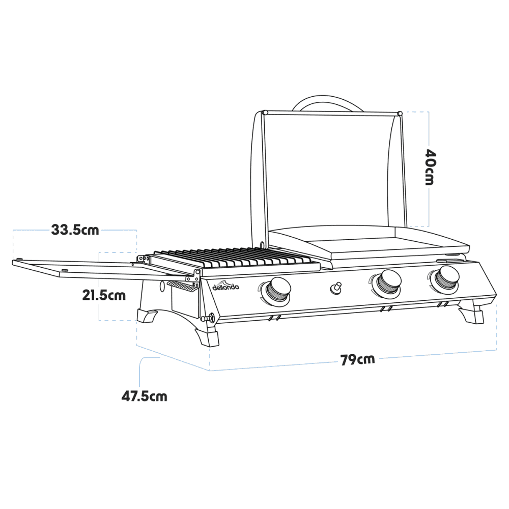 Dellonda 3 Burner Stainless Steel Portable Gas Plancha/Grill 8.5kW Model No- DG276